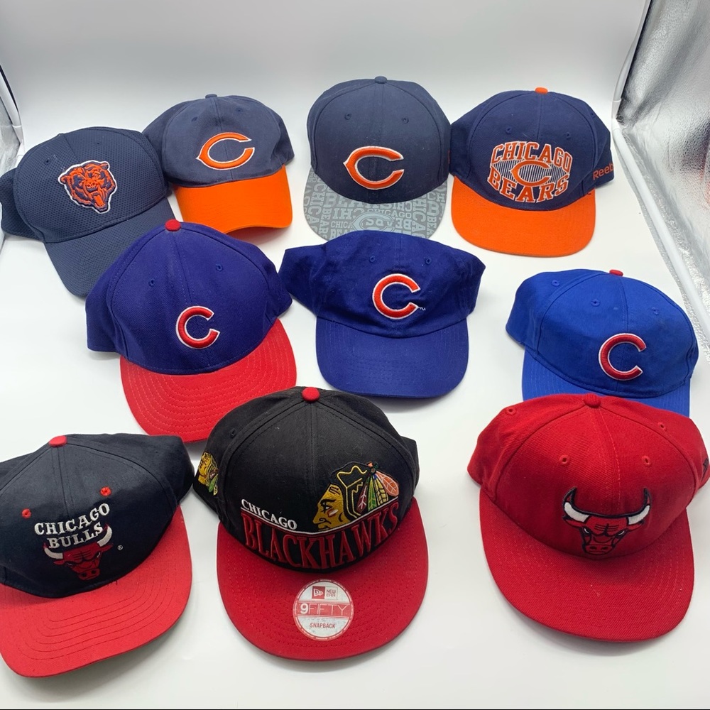Lot of 10 Chicago bulls/bears/cubs hat lot wholesale bundle for reselling